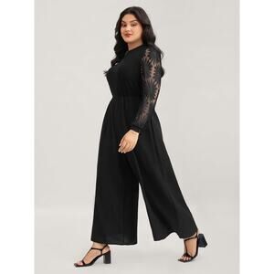 Floral Lace LanternSleeve  Jumpsuit Pockets Black 2X 18 20 Plus NWT